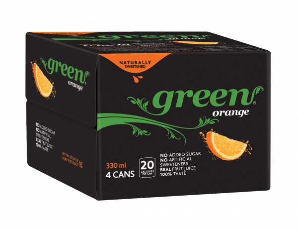 Green Carbonated Orange Drink 4 x 330ml cans